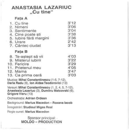 Anastasia Lazariuc - Cu Tine, (Casetă Audio) [1]