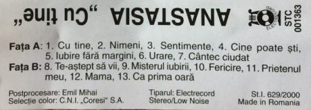 Anastasia Lazariuc - Cu Tine , (Casetă Audio) [1]