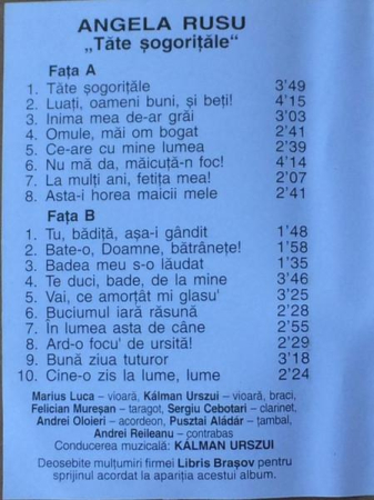 Angela Rusu - Tăte Șogorițăle (Caseta Audio) [1]