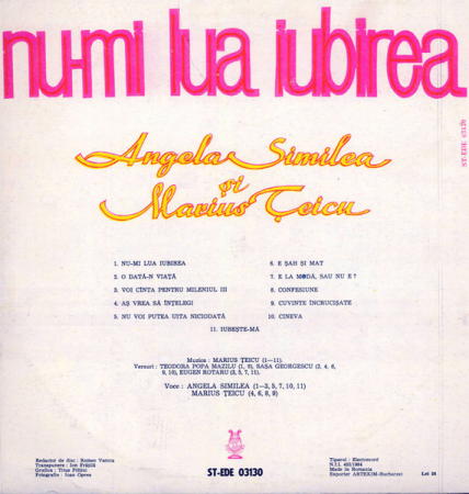 Angela Similea - Nu-mi Lua Iubirea, (Disc Vinil) [1]