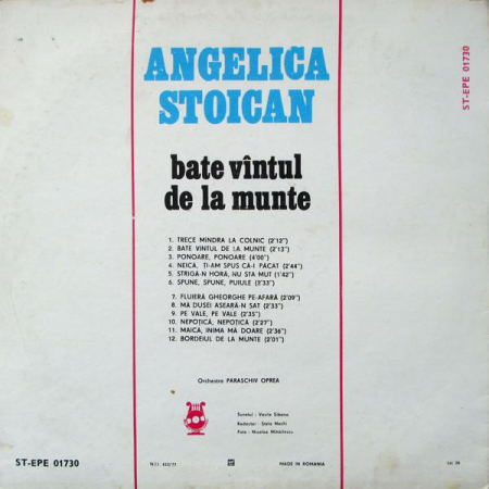 Angelica Stoican - Bate Vîntul De La Munte, (Disc Vinil) [1]
