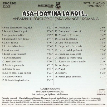 Ansamblul folcloric Țara Vrancei - Asa-i Datina La Noi !..., (CD) [1]