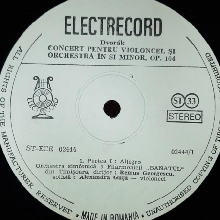 Antonín Dvořák - Concerto For Cello And Orchestra = Concert Pentru Violoncel Și Orchestră În Si Minor, Op. 104, (Disc Vinil) [1]