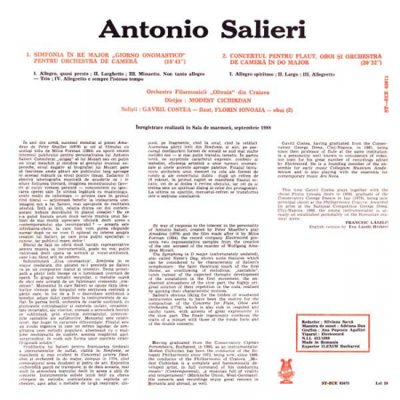Antonio Salieri - Symphony In D Major „Giorno Onomastico” / Concerto For Flute, Oboe And Orchestra, (Disc Vinil) [1]