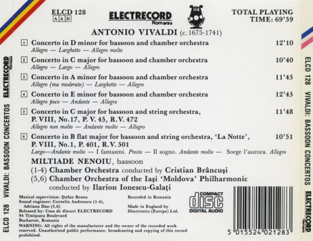 Antonio Vivaldi - Concertos For Bassoon And Chamber Orchestra, (CD) [1]