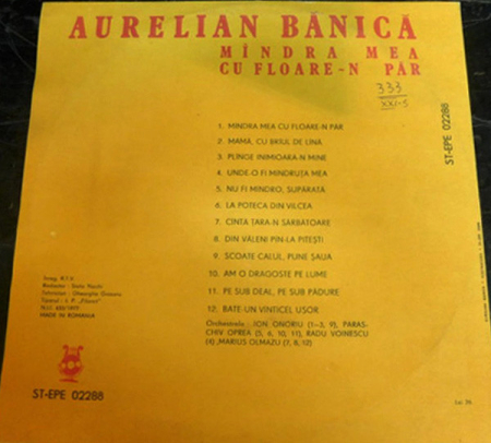 Aurelian Bănică – Mîndra Mea Cu Floare-n Păr, (Disc Vinil) [1]
