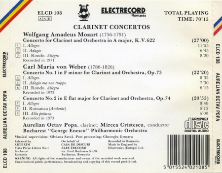 Aurelian Octav Popa - Clarinet Concerto, KV. 622 / Clarinet Concertos Nos. 1&2, (CD) [1]