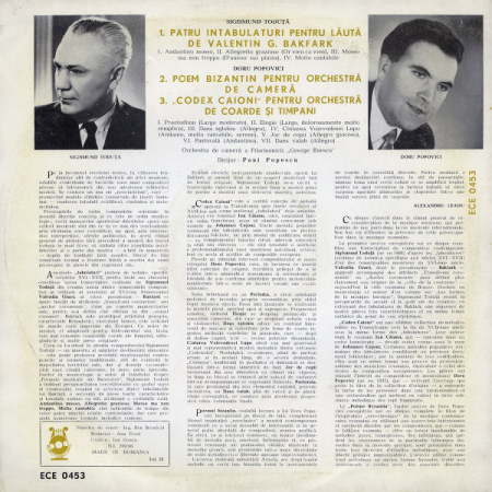 Bakfark* - S. Toduță* / Doru Popovici – Patru Intabulaturi / Poem Bizantin, „Codex Caioni” (VINIL) [1]