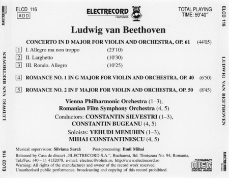 Beethoven* – Concertul De Vioară Op. 61 / Romanțele Nr. 1 Și Nr. 2 (CD), (CD) [1]
