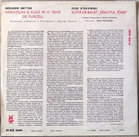 Benjamin Britten - Variațiuni Și Fugă Pe O Temă De Purcell / Suită De Balet «Sărutul Zînei» (Disc Vinil) [1]