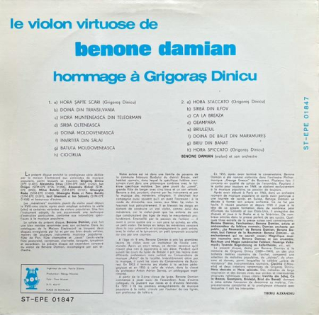 Benone Damian - Le Violon Virtuose De Benone Damian, Hommage À Grigoraș Dinicu (Disc Vinil) [1]
