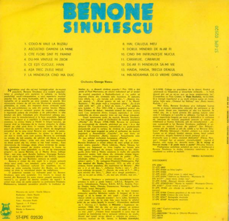 Benone Sinulescu - Colo-n Vale La Buzău, (Disc Vinil) [1]