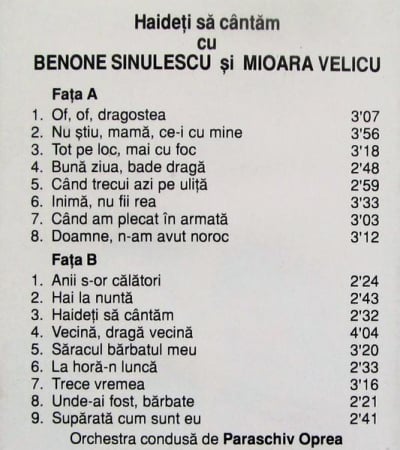 Benone Sinulescu - Haideți Să Cântăm Cu Benone Sinulescu Și Mioara Velicu, (Casetă Audio) [1]