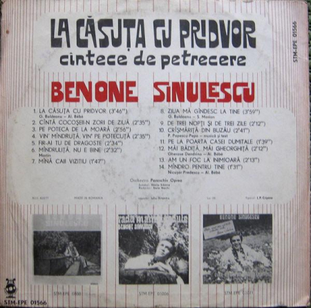 Benone Sinulescu - La Căsuța Cu Pridvor (Cîntece De Petrecere), (Disc Vinil) [1]