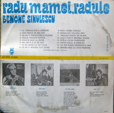 Benone Sinulescu – Radu Mamei, Radule, (Disc Vinil) [1]