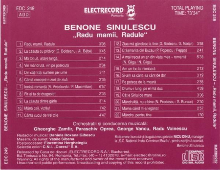 Benone Sinulescu - Radu Mamii, Radule, (CD) [1]
