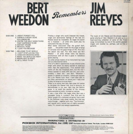 Bert Weedon - Remembers Jim Reeves, (Disc Vinil) [1]