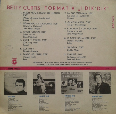 Betty Curtis - Betty Curtis Formația „I Dik-Dik“, (Disc Vinil) [1]