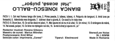 Bianca Ionescu - Hai Acasă, Puișor (Caseta Audio) [1]