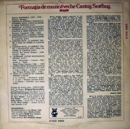 Cantus Serenus - Formația De Muzică Veche Cantus Serenus, (Disc Vinil) [1]