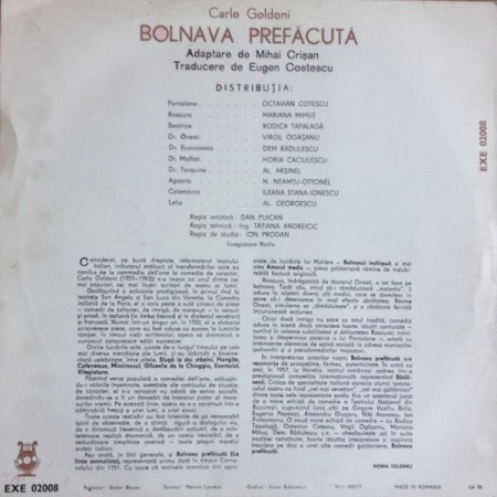 Carlo Goldoni - Bolnava Prefăcută, (Disc Vinil) [1]