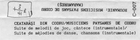 Ceatarâși din Codru – Roumanie: Musiciens Paysans De Codru (Maramureș) (CASETA) [1]