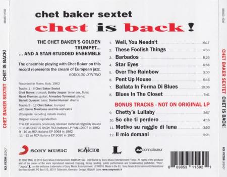 Chet Baker Sextet - Chet Is Back!, (CD) [1]