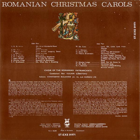 Choir of the Romanian Patriarchate - Romanian Christmas Carols = Colinde Românești De Crăciun, (Disc Vinil) [1]