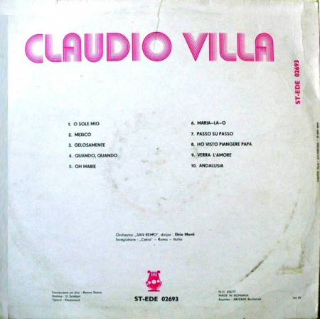 Claudio Villa - Greatest Hits, (Disc Vinil) [1]
