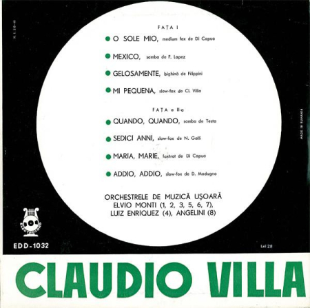 Claudio Villa - Muzică Ușoară Interpretată De Claudio Villa – Italia (Disc Vinil) [1]