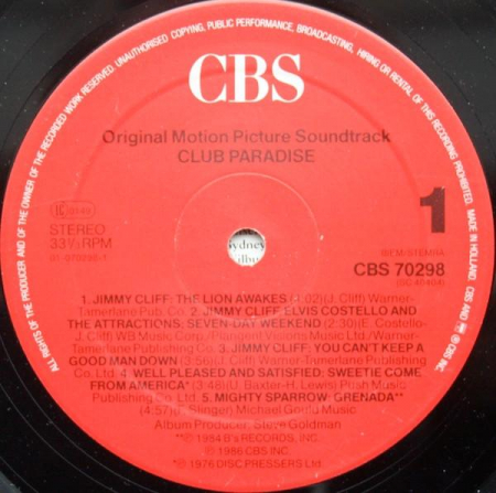 Club Paradise - Original Motion Picture Soundtrack, (Disc Vinil) [1]