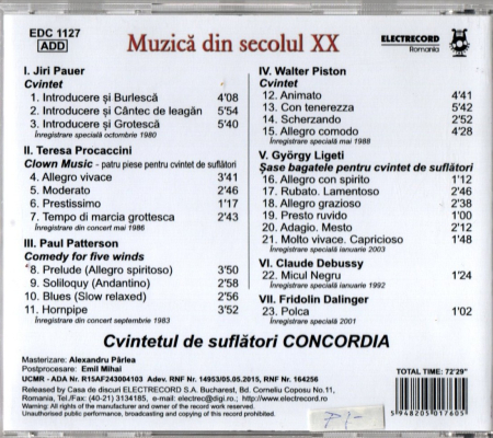 Concordia - Cvintetul de Suflatori - Muzica din secolul XX (CD) [1]