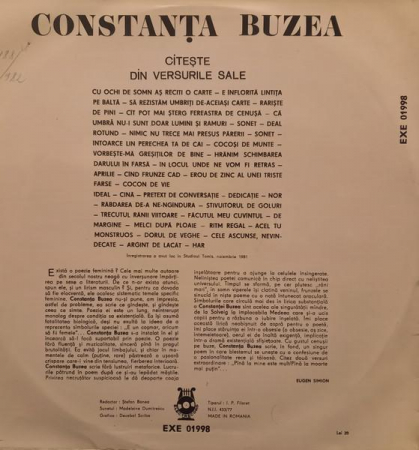 Constanța Buzea - Recită Din Versurile Sale, (Disc Vinil) [1]