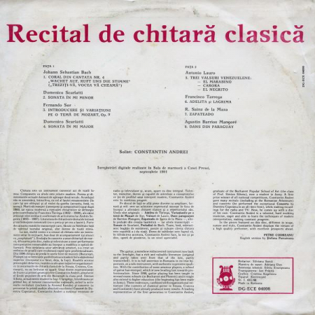 Constantin Andrei - Classical Guitar Recital = Recital De Chitară Clasică, (Disc Vinil) [1]