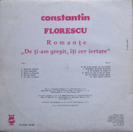 Constantin Florescu - De Ți-am Greșit, Îți Cer Iertare (Romanțe), (Disc Vinil) [1]