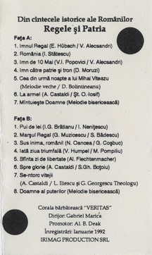 Corala Bărbătească Veritas - Regele Și Patria (Din Cîntecele Istorice Ale Românilor), (Casetă Audio) [1]