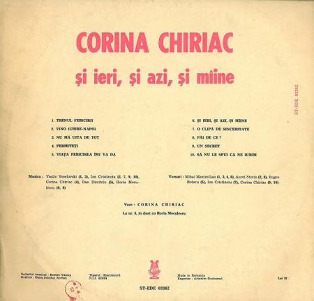 Corina Chiriac - Și Ieri, Și Azi, Și Mîine, (Disc Vinil) [1]