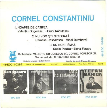 Cornel Constantiniu - Noapte De Catifea / Nu Vom Ști Niciodată / Un Bun Rămas (Disc Vinil) [1]