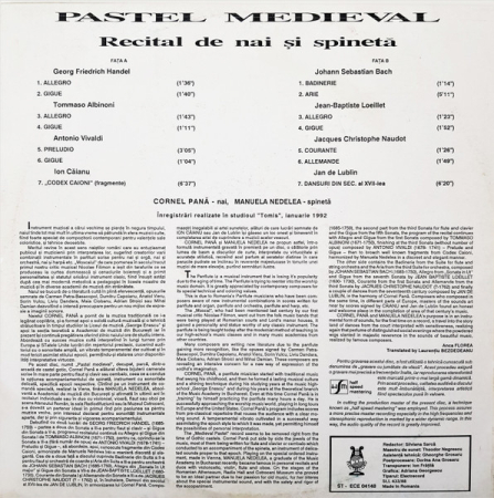 Cornel Pană, Manuela Nedelea – Pastel Medieval (Recital De Nai Și Spinetă) (VINIL) [1]