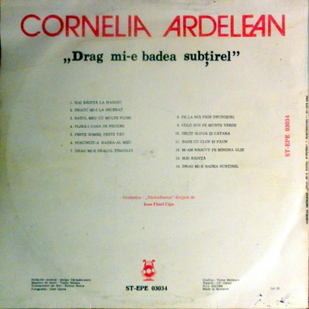 Cornelia Ardelean - Drag Mi-e Badea Subțirel, (Disc Vinil) [1]