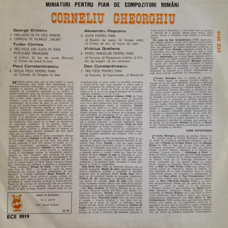 Corneliu Gheorghiu - Miniaturi Pentru Pian De Compozitori Români, (Disc Vinil) [1]
