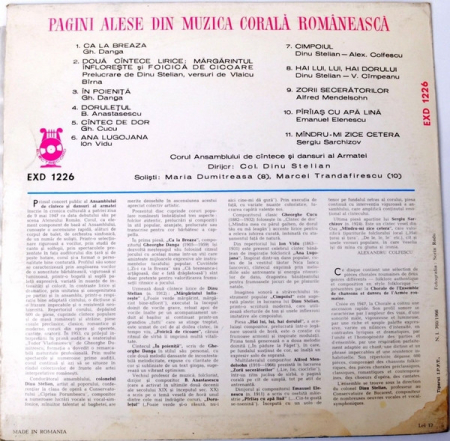 Corul Ansamblului De Cîntece Și Dansuri Al Armatei* Dirijor : Dinu Stelian – Pagini Alese Din Muzica Corală Românească (VINIL) [1]