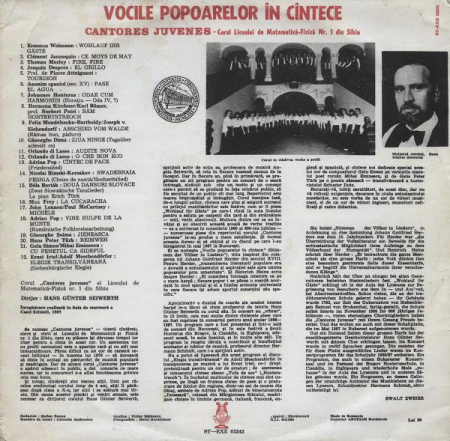 Corul „Cantores juvenes” al Liceului de Matematică-Fizică nr. 1 din Sibiu - Vocile Popoarelor În Cîntece = Stimmen Der Völker În Liedern, (Disc Vinil) [1]
