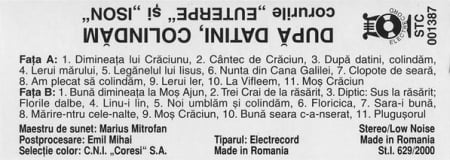 Corul „Euterpe” al Colegiului Național „Elena Cuza” - După Datini, Colindăm, (Casetă Audio) [1]
