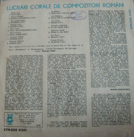 Corul Gaudeamus - Lucrări Corale De Compozitori Români (Disc Vinil) [1]