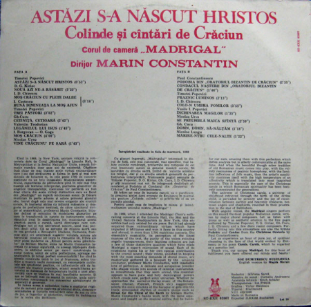 Corul Madrigal - Astăzi S-a Născut Hristos (Colinde Și Cîntări De Crăciun), (Disc Vinil) [1]