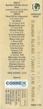 Corul Madrigal - Byzantine Orthodox Sacred Mass (In Concert) , (Casetă Audio) [1]