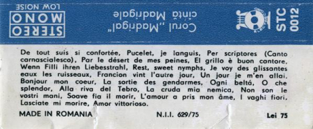 Corul Madrigal - Cîntă Madrigale (Caseta Audio) [1]