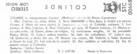 Corul Madrigal - Colinde, (Casetă Audio) [1]