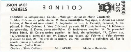 Corul Madrigal - Colinde, (Casetă Audio) [1]